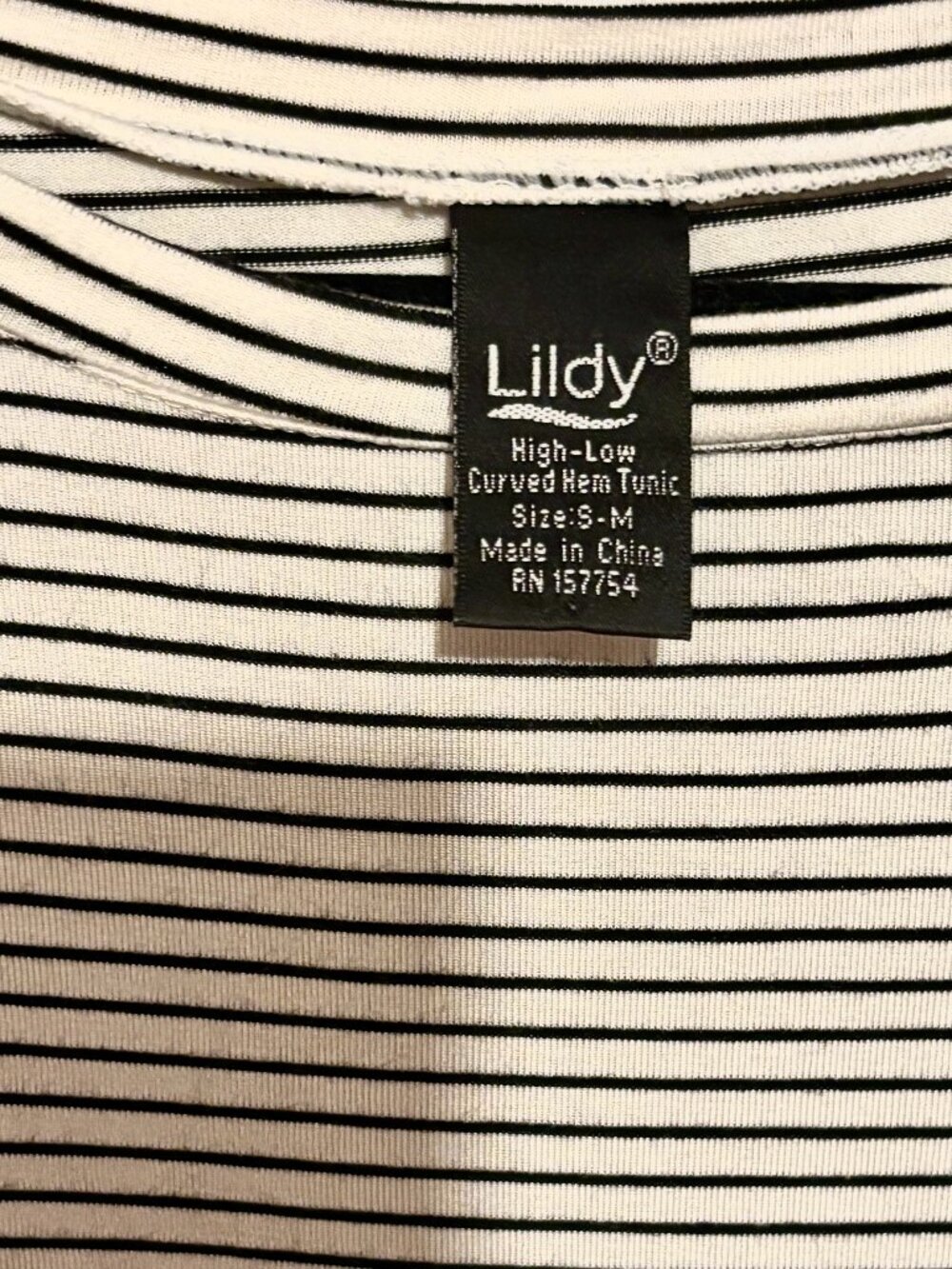 Black White Stripe High-Low Curved Hem Tunic S-M - Picture 6 of 9